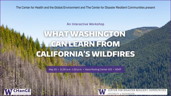 Promotional flyer created for an interactive workshop entitled What Washington Can Learn from California's Wildfires